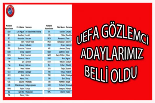 UEFA GÖZLEMCİ ADAYLARIMIZ BELL OLDU!